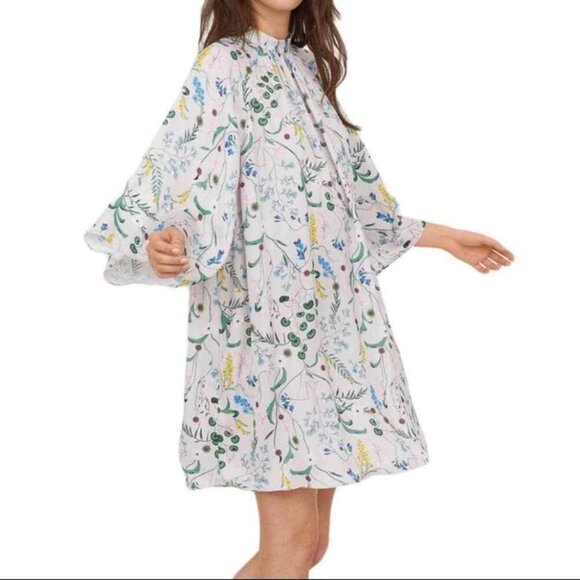 H&M x Anna Glover Women Light Beige Floral Raglan Sleeve Satin Shift Dress Small - Picture 10 of 11